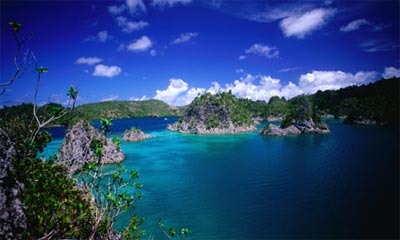 Rock islands in Raja Ampat bay. Photograph: Alamy